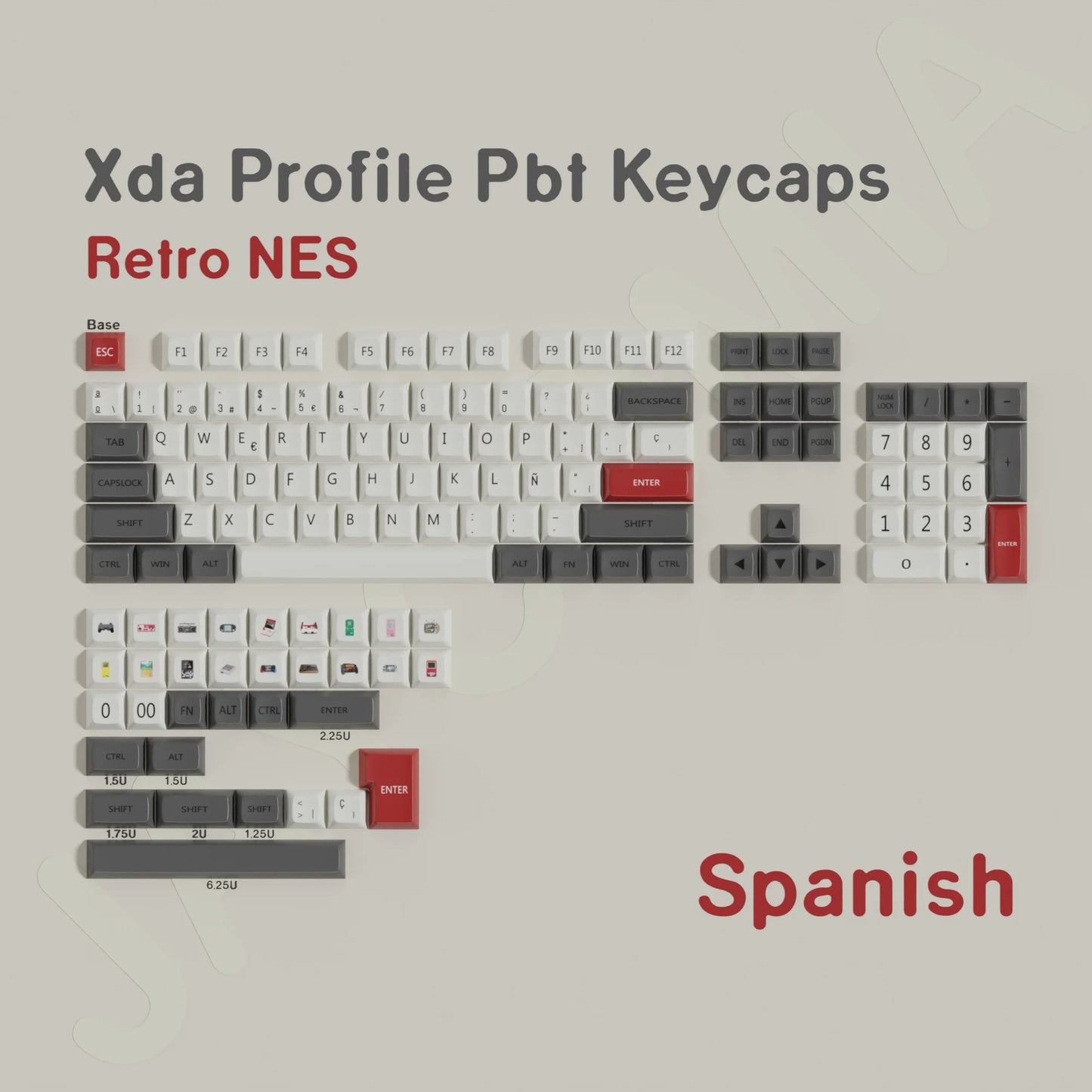 Keycaps Retro NES | Perfil XDA | PBT Dye-Sub | Layout ISO/ANSI | Español