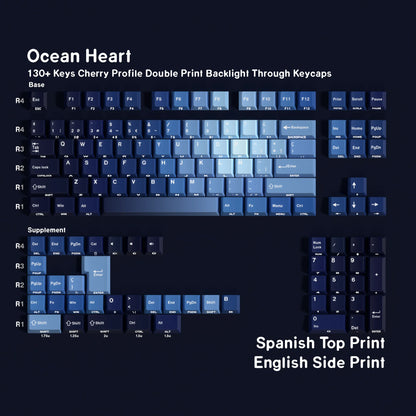 Keycaps Ocean Heart | Perfil Cherry | PBT Dye-Sub | Retroiluminación Lateral | Español
